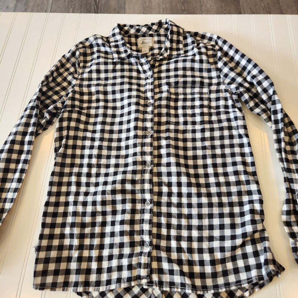 Gh Bass & Co Womens Large Black Plaid Long Sleeve Blouse